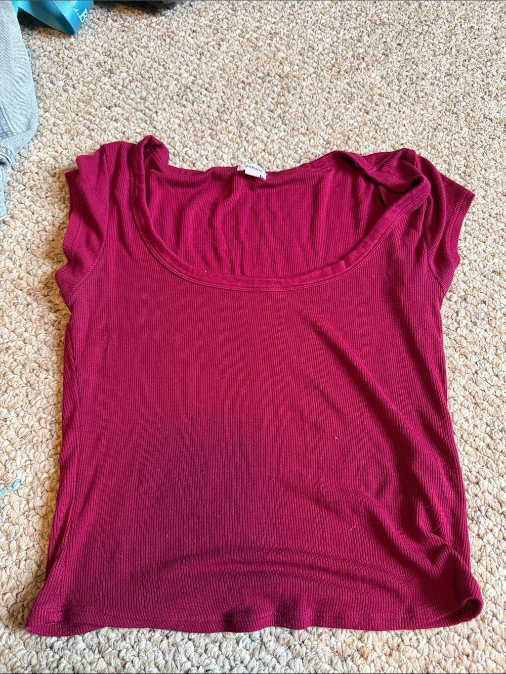 Garage Ribbed Scoop Neck Tee - Wine